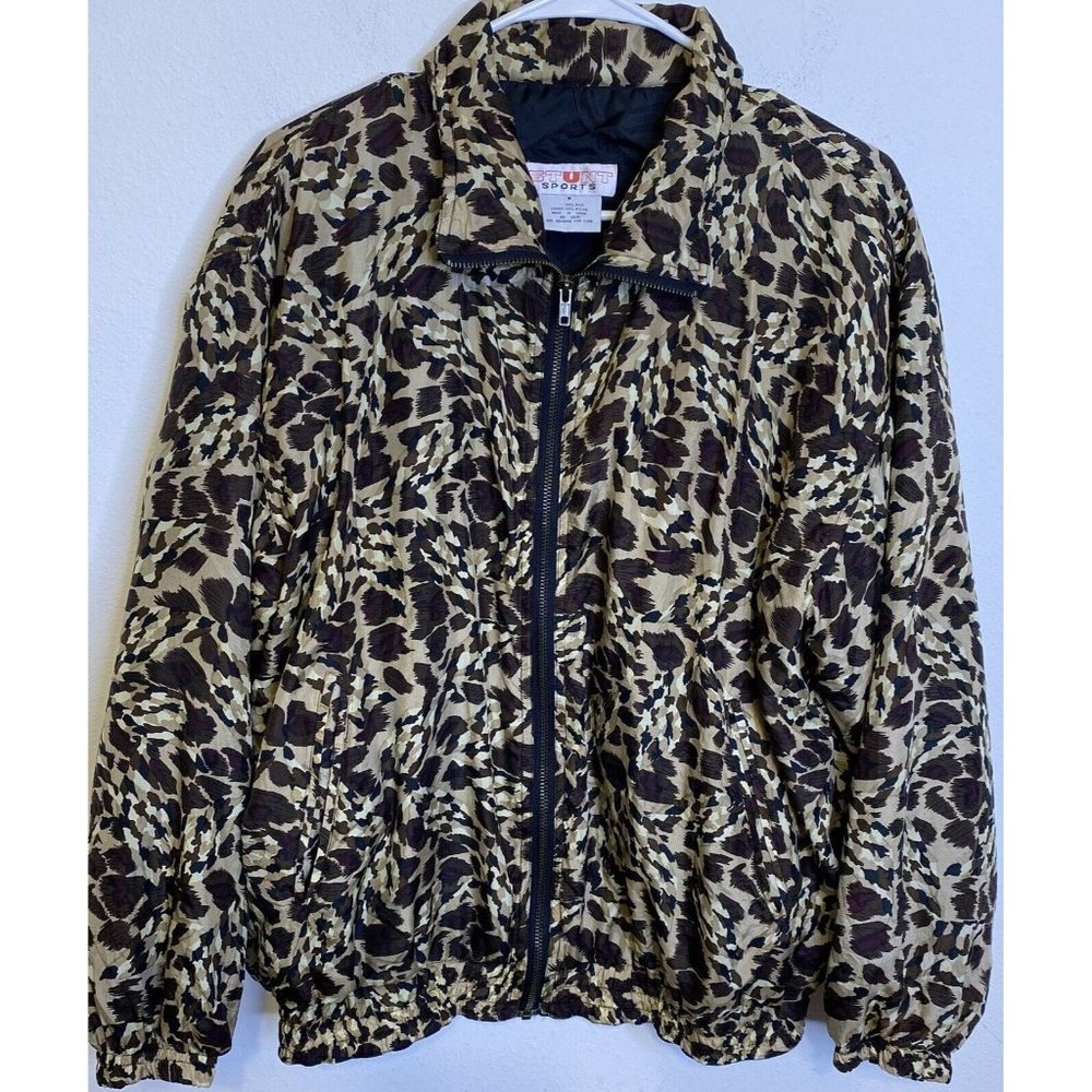 Vintage Stunt Sports Leopard Cheetah Print Jacket Coat 100% Silk Medium Women